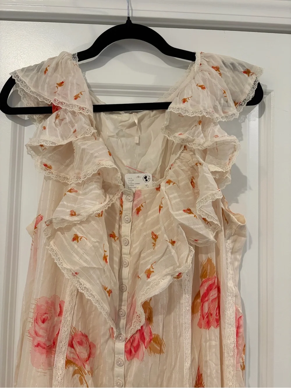 Free People Cream Maxi Dress with Pink Rose Print - Picture 7 of 9